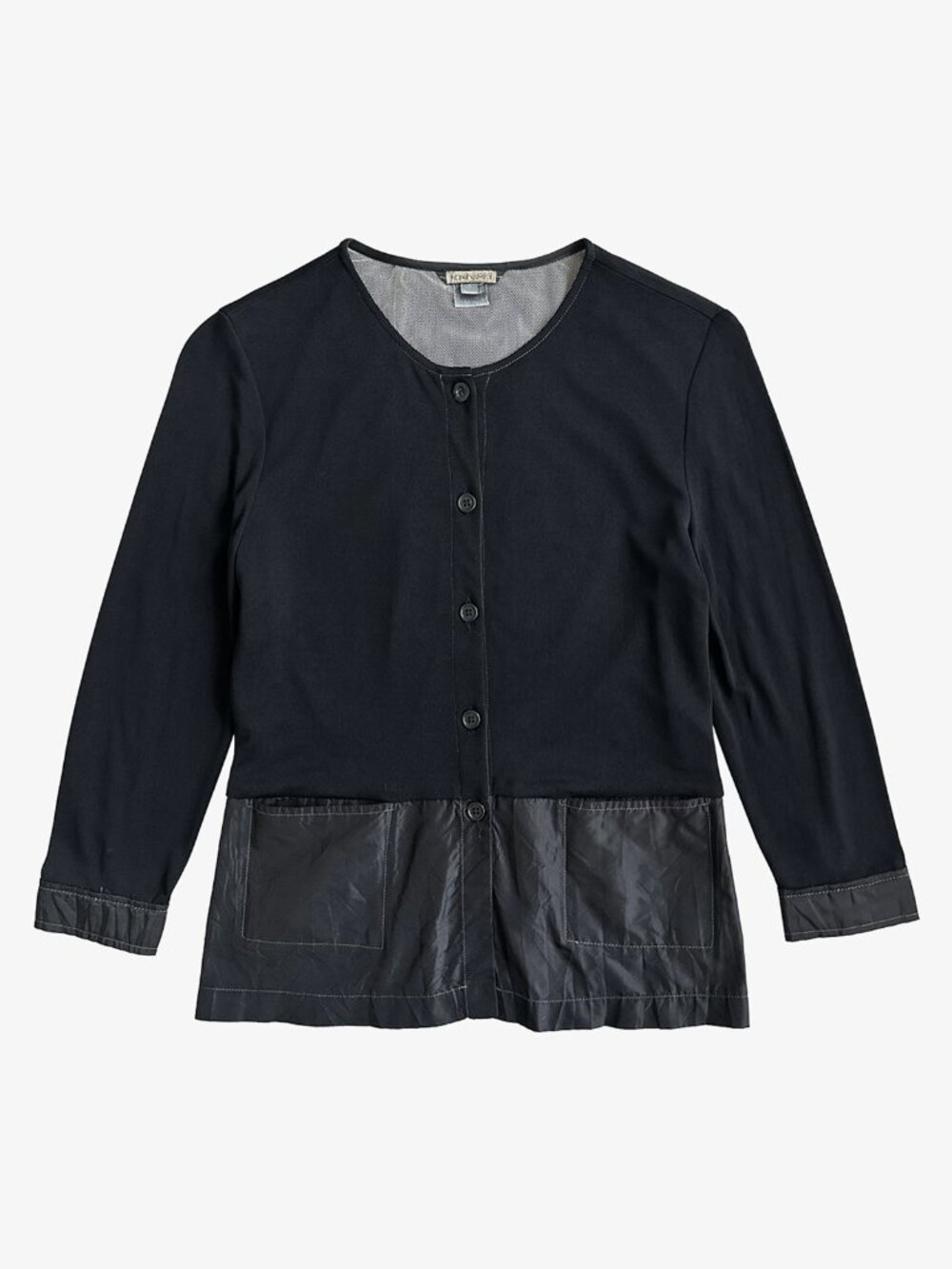 Vintage Y2K Black Mixed Media Silk Trim Button-Up Cardigan Top by Rozae Nichols